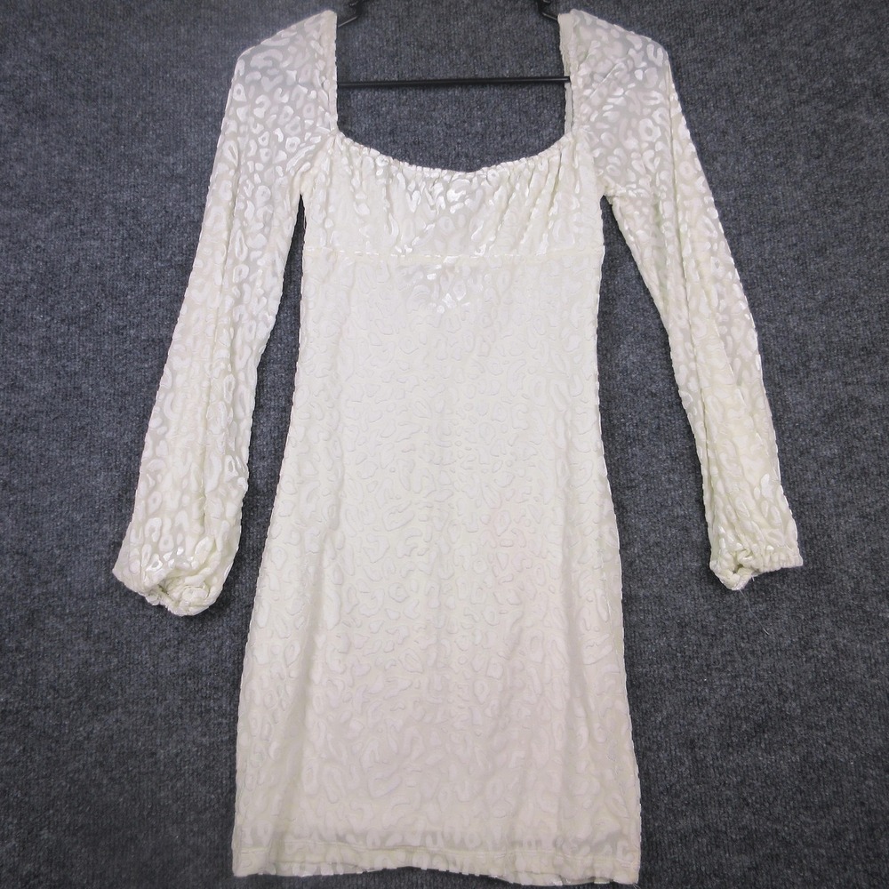 Princess Polly Dress Womens 2 White Velvet Animal Print Hook Eye Bodycon Mini - Picture 2 of 11